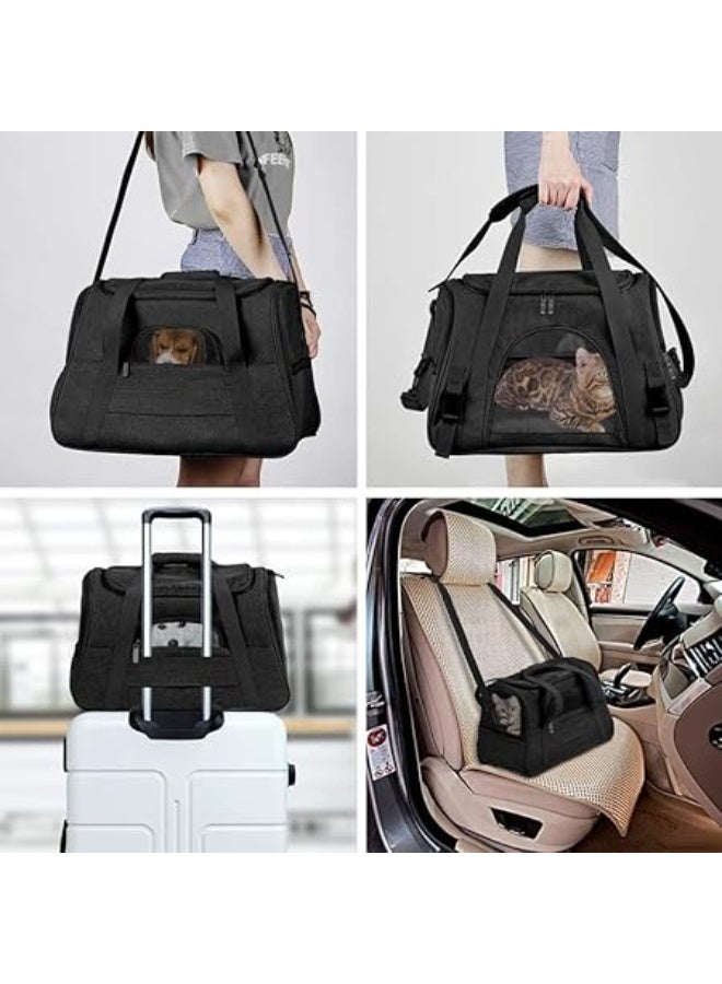 Cat Carrier,Premium Pet Carrier Soft Sided with Fleece Pad for Cat and Small Dogs,Portable Cozy Travel Pet Bag, Car Seat Safe Carrier (43*25*28cm, Black(with Fluff cushion)) - Image 4