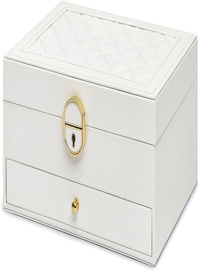 Vensikal Jewelry Box for Women Girls, 2 Layer Large PU Leather Organizer Storage Case Display Rings Necklace Holder for Earrings Bracelets (1 Pc, White Color) - Image 1