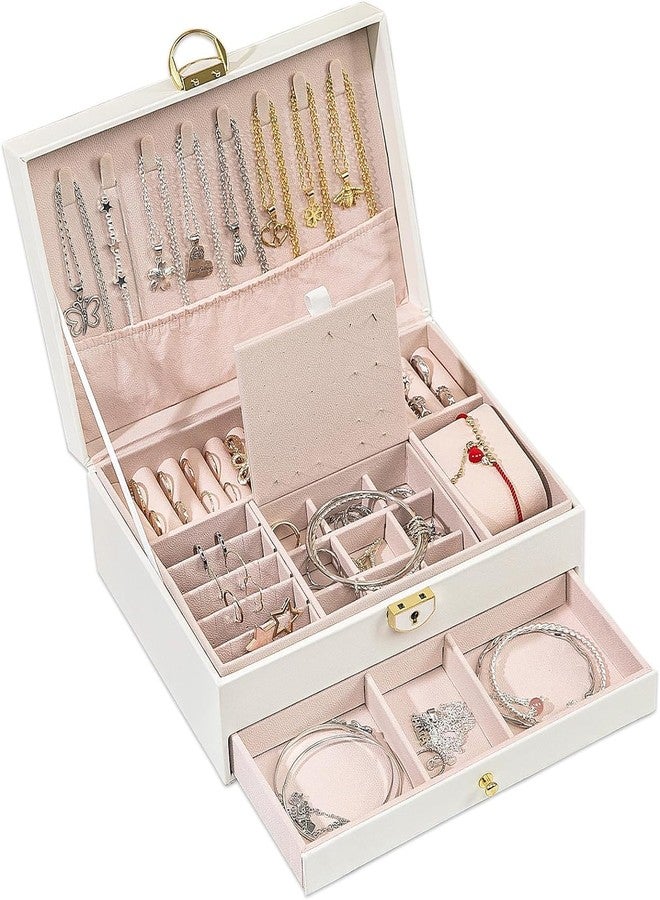 Vensikal Jewelry Box for Women Girls, 2 Layer Large PU Leather Organizer Storage Case Display Rings Necklace Holder for Earrings Bracelets (1 Pc, White Color) - Image 5