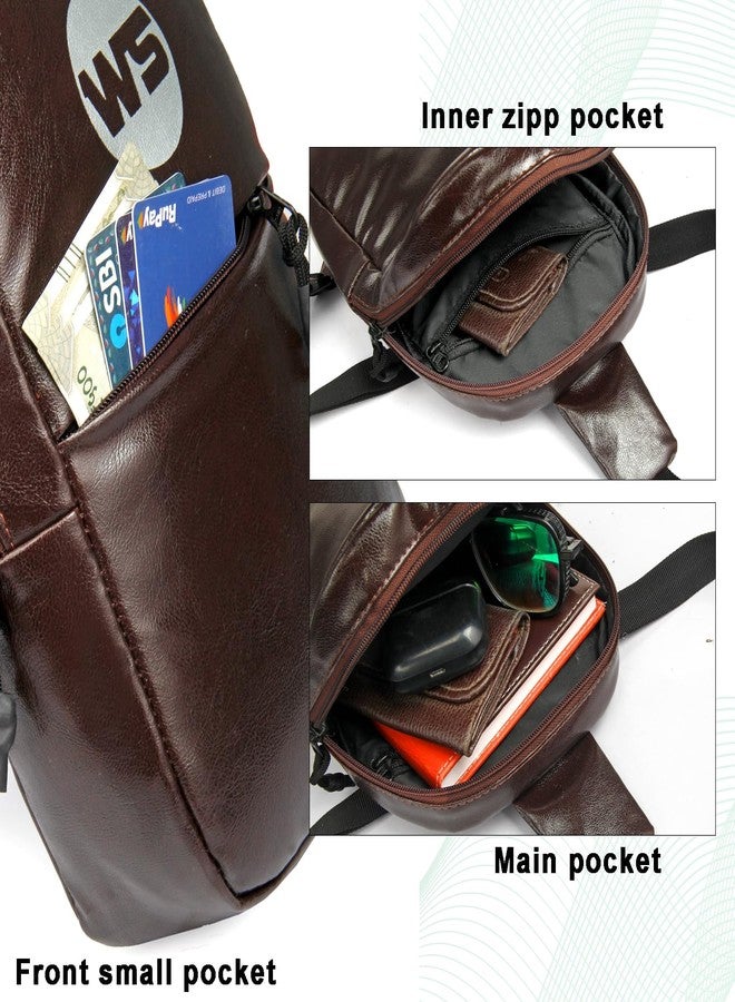 WORLD STAR CHEST BAG SHOULDER BAG MESSENGER SPORTS BACKPACK WATER RESISTANT USB CHARGING PORT SHOULDER SLING BAG (DARK BROWN) - Image 5