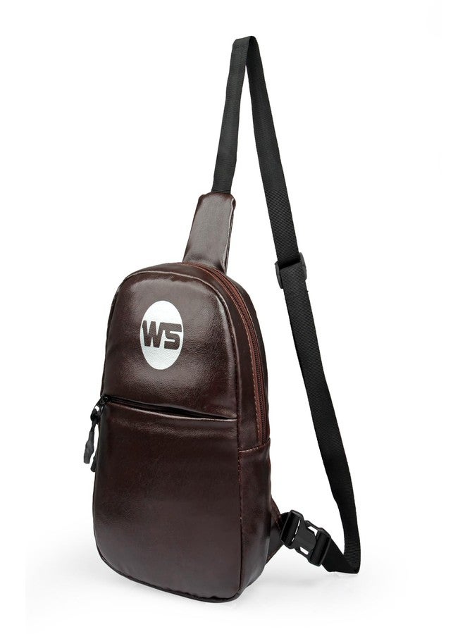 WORLD STAR CHEST BAG SHOULDER BAG MESSENGER SPORTS BACKPACK WATER RESISTANT USB CHARGING PORT SHOULDER SLING BAG (DARK BROWN) - Image 1