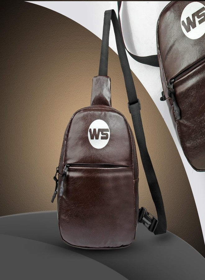 WORLD STAR CHEST BAG SHOULDER BAG MESSENGER SPORTS BACKPACK WATER RESISTANT USB CHARGING PORT SHOULDER SLING BAG (DARK BROWN) - Image 2
