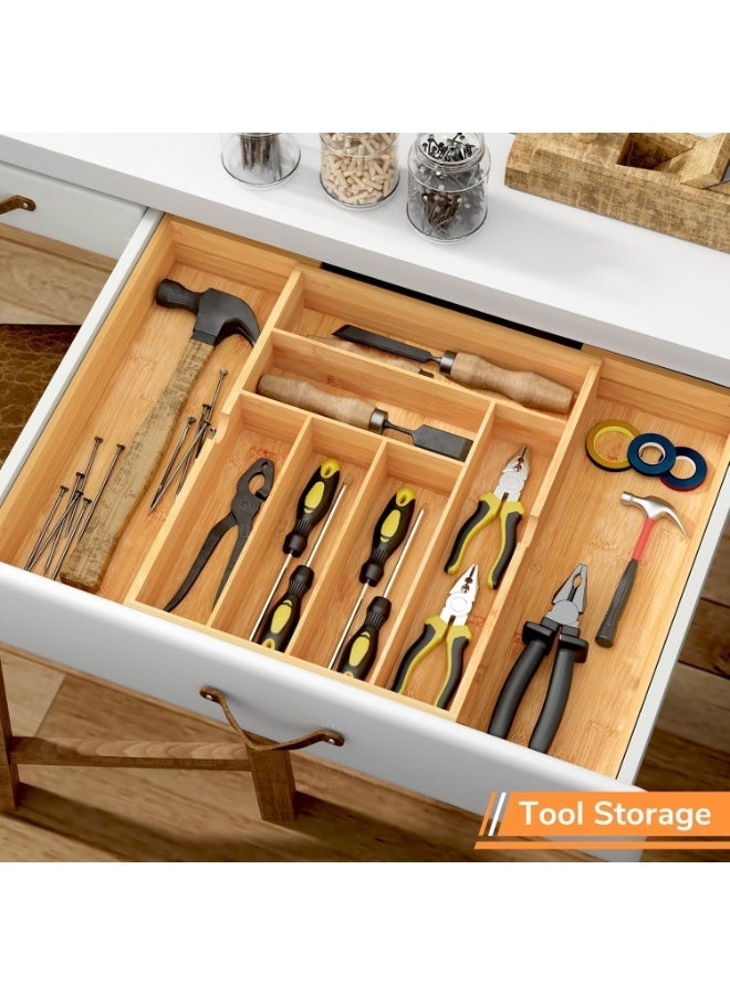 Yoawllty Cutlery Organizer, Bamboo Silverware Organizer, Expandable Cutlery Tray, Utensil Drawer Organizer in Kitchen for Spoons Forks Knives, Multipurpose Use, Natural, Large - Image 3