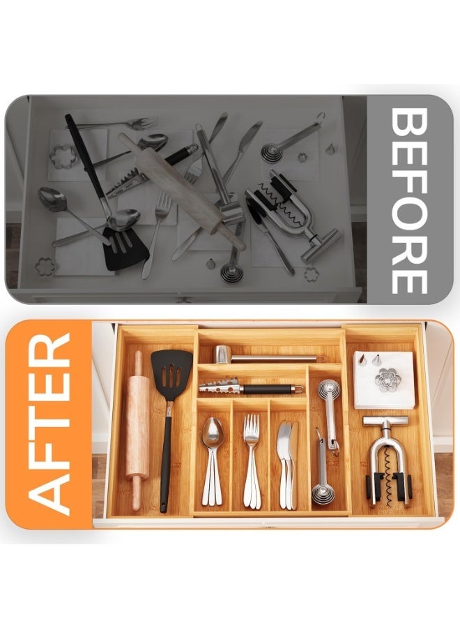 Yoawllty Cutlery Organizer, Bamboo Silverware Organizer, Expandable Cutlery Tray, Utensil Drawer Organizer in Kitchen for Spoons Forks Knives, Multipurpose Use, Natural, Large - Image 5