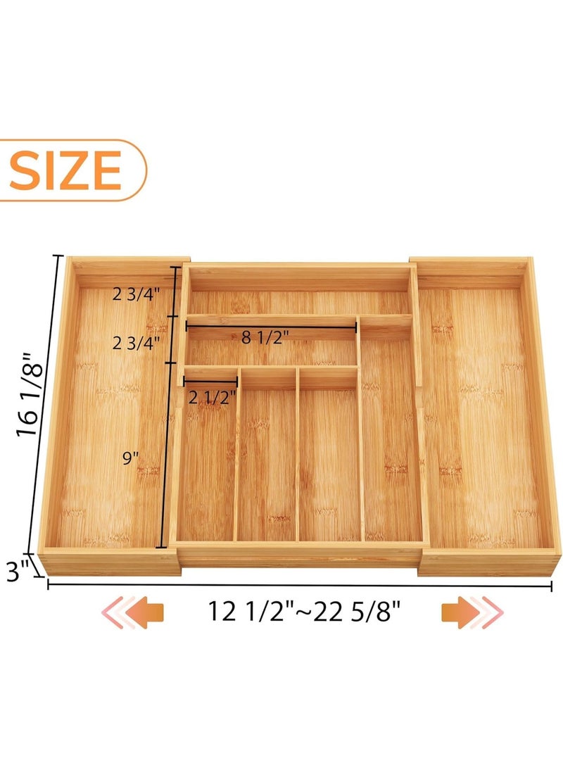 Yoawllty Cutlery Organizer, Bamboo Silverware Organizer, Expandable Cutlery Tray, Utensil Drawer Organizer in Kitchen for Spoons Forks Knives, Multipurpose Use, Natural, Large - Image 2