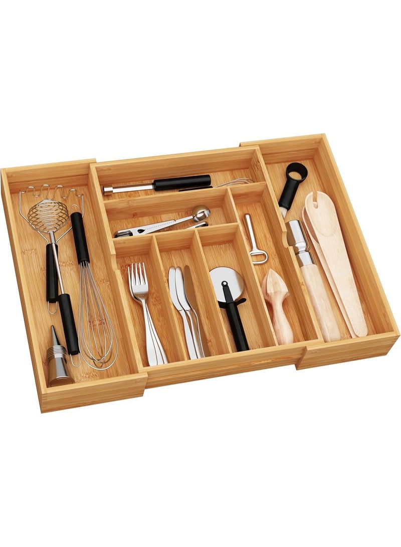 Yoawllty Cutlery Organizer, Bamboo Silverware Organizer, Expandable Cutlery Tray, Utensil Drawer Organizer in Kitchen for Spoons Forks Knives, Multipurpose Use, Natural, Large - Image 1