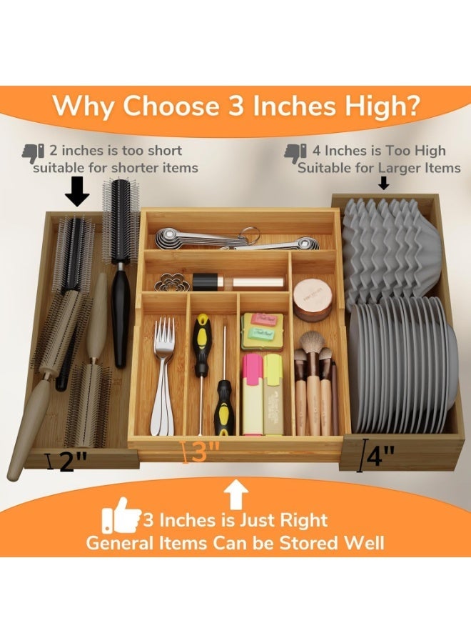Yoawllty Cutlery Organizer, Bamboo Silverware Organizer, Expandable Cutlery Tray, Utensil Drawer Organizer in Kitchen for Spoons Forks Knives, Multipurpose Use, Natural, Large - Image 4