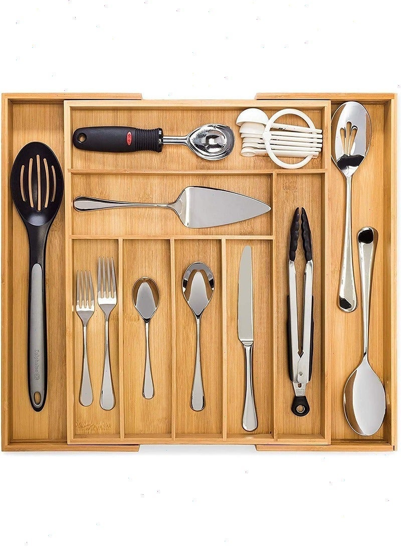 Yoawllty Expandable Bamboo Silverware Drawer Organizer, Adjustable Large Cutlery Tray, Kitchen Flatware Storage for Spoons, Forks and Knives - Image 2