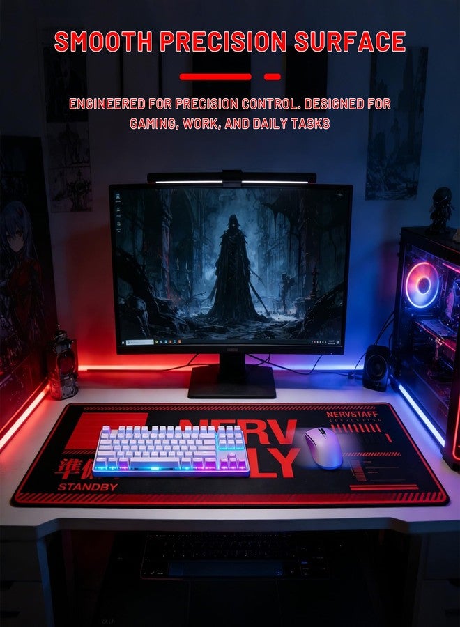 لوحة ماوس TREASURE CASE بتصميم مستوحى من أنمي Neon Genesis Evangelion، مقاس 35.4 × 15.7 بوصة، تصميم NERV ONLY، قاعدة مانعة للانزلاق وحواف مخيطة، مثالية لمحبي EVA، للاستخدام المكتبي والألعاب - Image 5