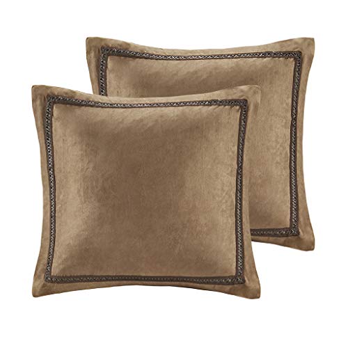 Woolrich Hadley Single Euro Sham Micro Suede with Leather Accent Super Soft European Square Decorative Pillow Cover Hidden Zipper Closure Pillow Insert NOT Included 26x26 Bark