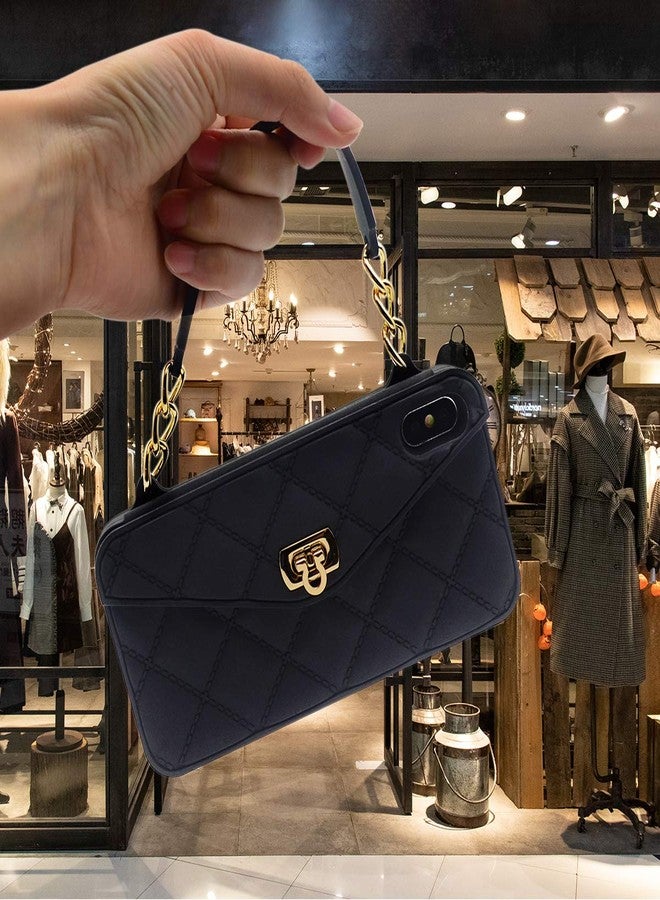 أوميو جراب حقيبة يد Omio لهاتف iPhone Xs Max مع حامل بطاقات وحزام معصم وغطاء محفظة من السيليكون الناعم للنساء والفتيات، فاخر وأنيق، سلسلة طويلة من اللؤلؤ، أسود - Image 5