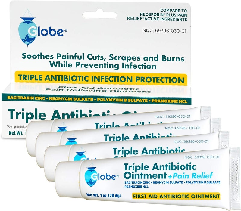 Globe (4 Pack Triple Antibiotic + Pain Relief Ointment 1oz, First Aid Antibiotic, Soothes Pain, Cuts, Burns and Scrapes 24 Hour Infection Protection - Image 4