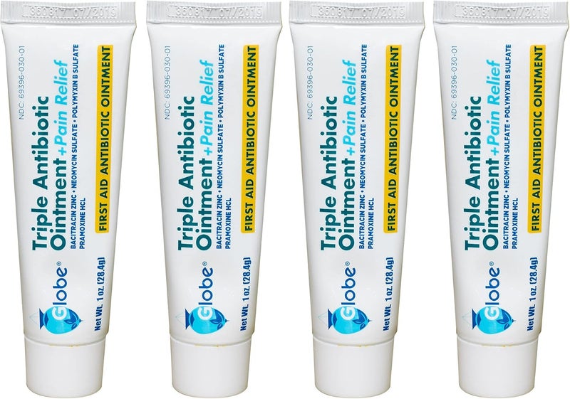 Globe (4 Pack Triple Antibiotic + Pain Relief Ointment 1oz, First Aid Antibiotic, Soothes Pain, Cuts, Burns and Scrapes 24 Hour Infection Protection - Image 1