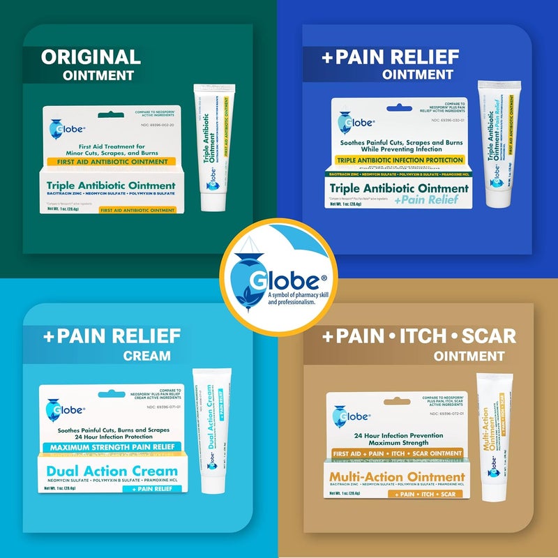 Globe (4 Pack Triple Antibiotic + Pain Relief Ointment 1oz, First Aid Antibiotic, Soothes Pain, Cuts, Burns and Scrapes 24 Hour Infection Protection - Image 5