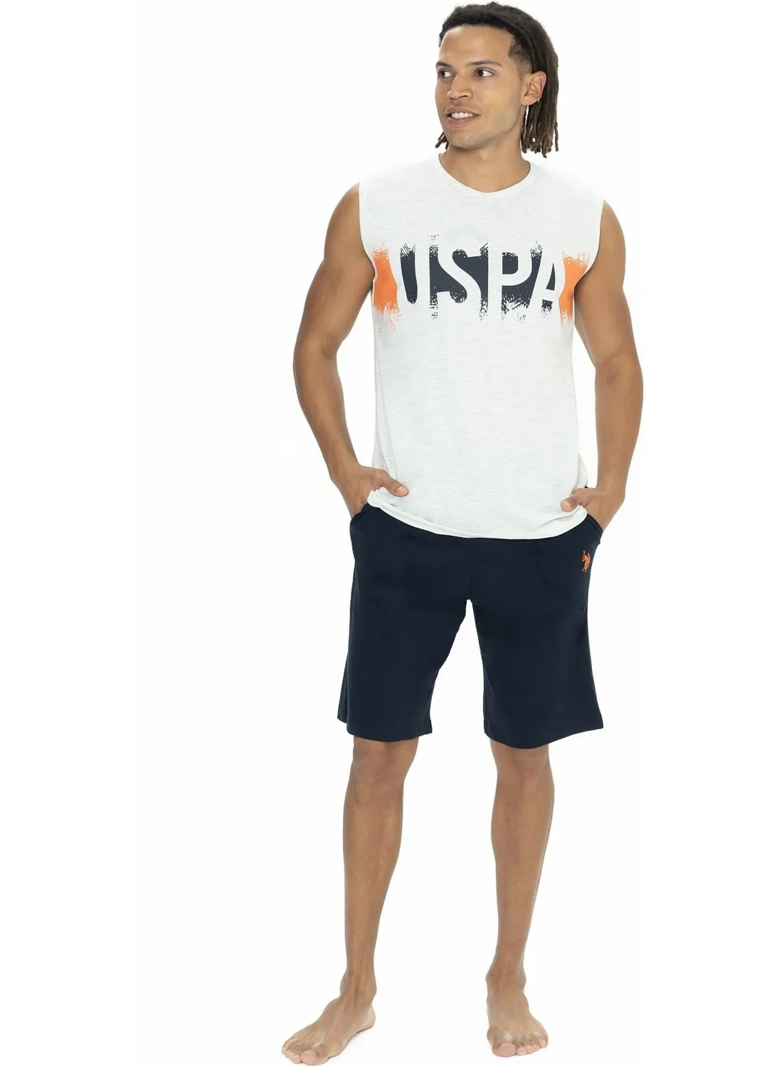 يو اس بولو اسن 18885 Men's Sleeveless Crew Neck Shorts Pajama Set-Karmelange