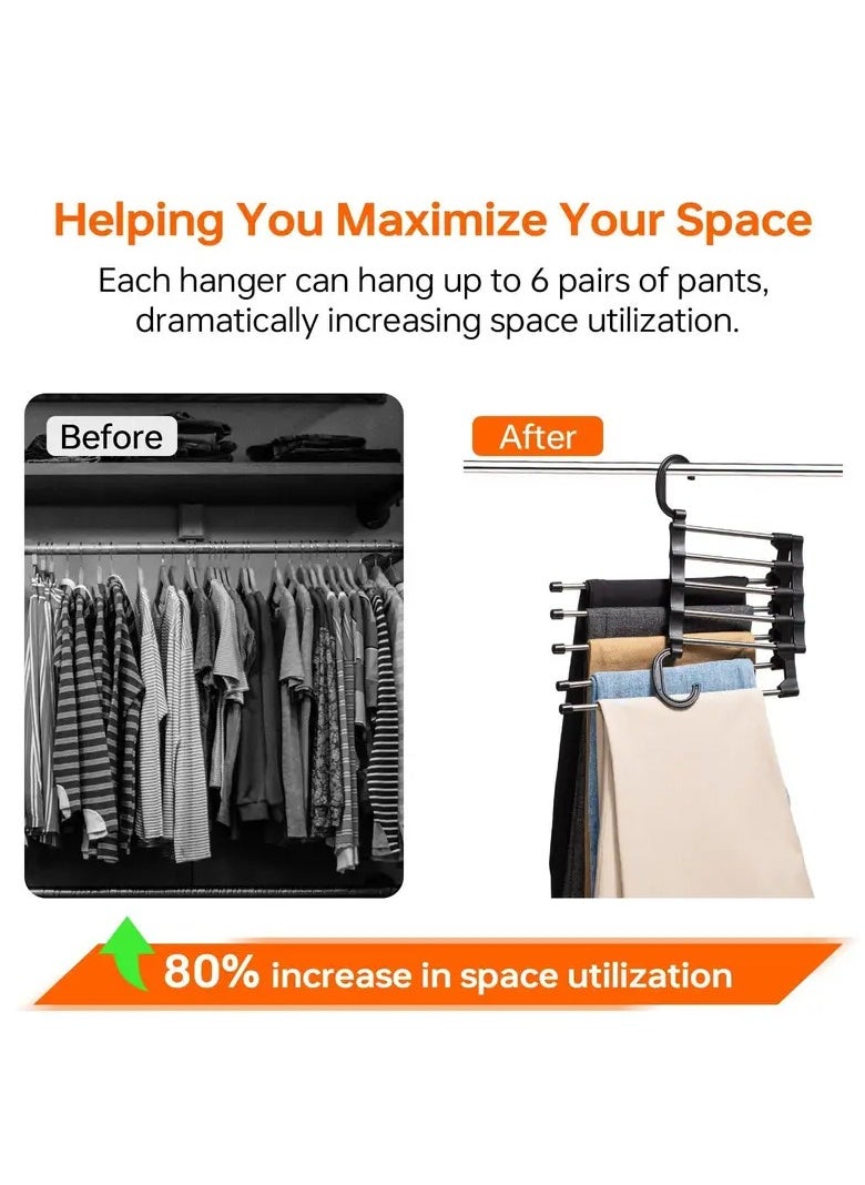 FALMER Adjustable Trouser Hanger with Double Hooks - Stainless Steel Closet Storage, Space Saving Design - Black  - Image 2