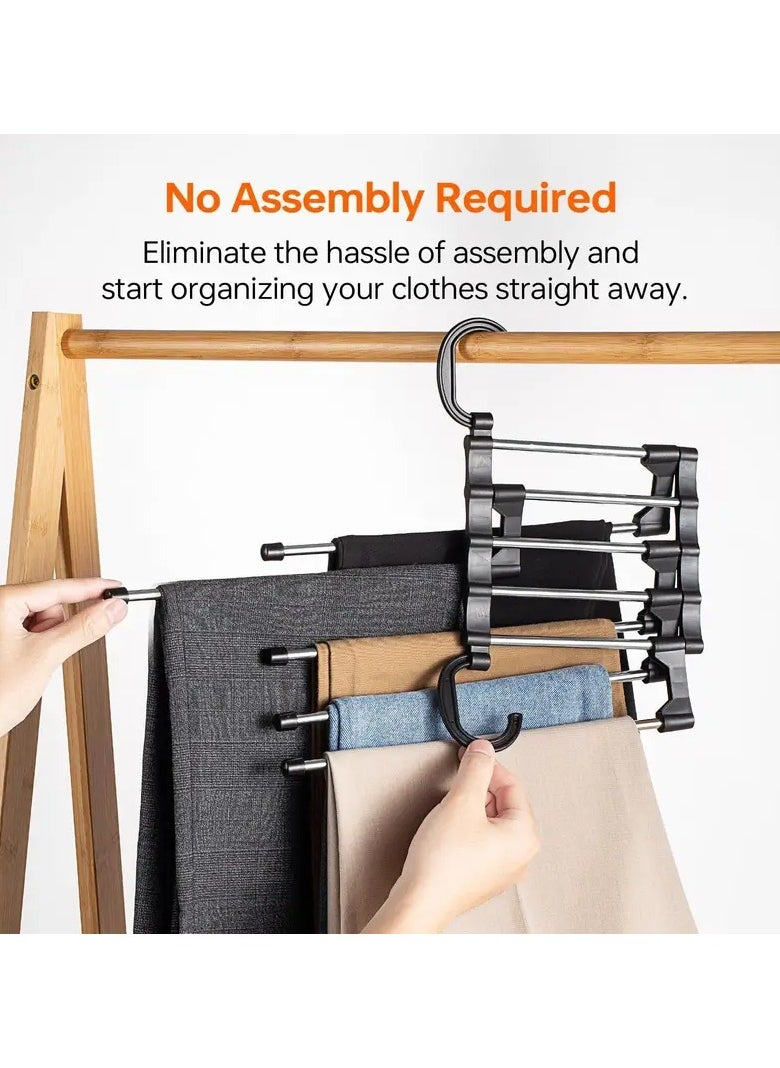 FALMER Adjustable Trouser Hanger with Double Hooks - Stainless Steel Closet Storage, Space Saving Design - Black  - Image 4