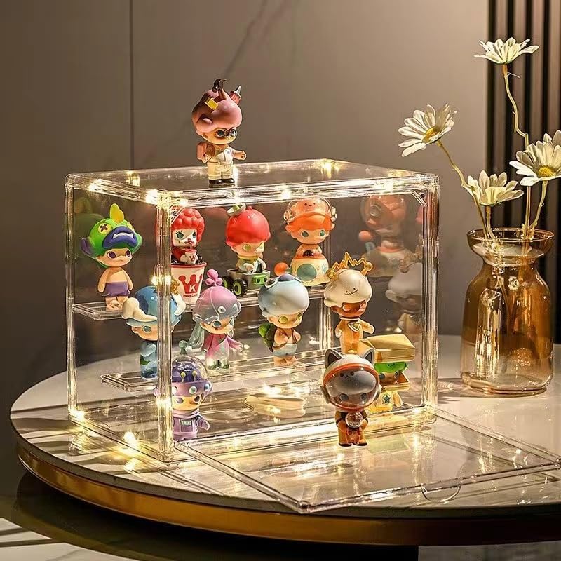 BOHOIDEE 3 Tiers Clear Display Case with Lights Acrylic Storage Organizers Box with Magnetic Door Acrylic Dustproof Showcase for Collectibles Action Figure - Image 1