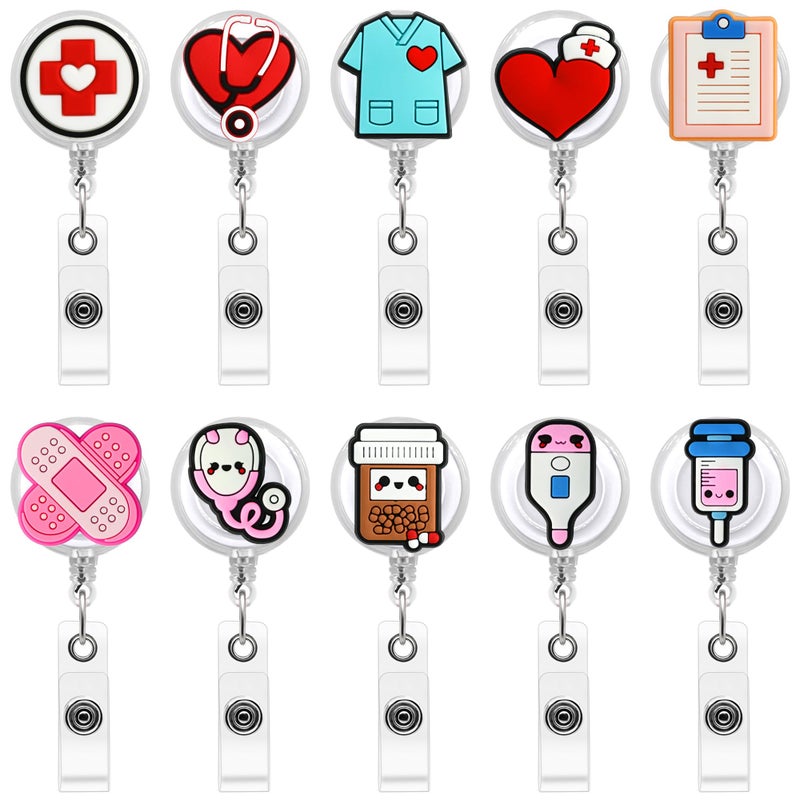 YEALQUE 10 Pack Nurse Badge Reel Holder Retractable Nursing ID Badge Reels Cute for Nurses Doctor Medical Health Hospital Office Worker Gifts(A-10PCS) â€¦ - Image 1
