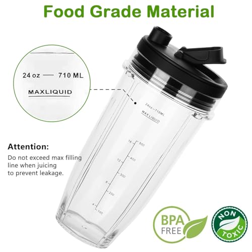 Kaluly Blender Cups Replacement for Ninja, 24oz & 18oz Smoothie Blender Cups with Lids Compatible with Ninja Auto-iQ BN401 BN751 BN800 BN801 BL450 BL456 BL480 BL481 BL482 BL642 BL682 SS101 SS151 SS351 SS401 - Image 5