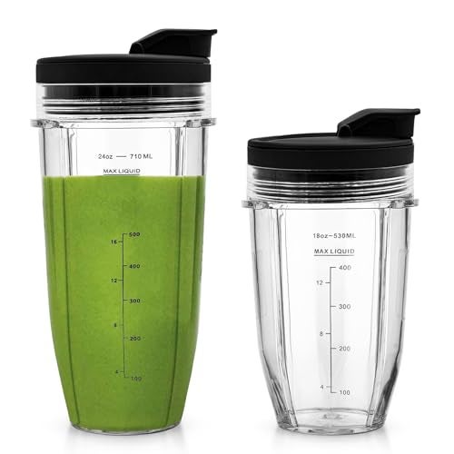 Kaluly Blender Cups Replacement for Ninja, 24oz & 18oz Smoothie Blender Cups with Lids Compatible with Ninja Auto-iQ BN401 BN751 BN800 BN801 BL450 BL456 BL480 BL481 BL482 BL642 BL682 SS101 SS151 SS351 SS401 - Image 1