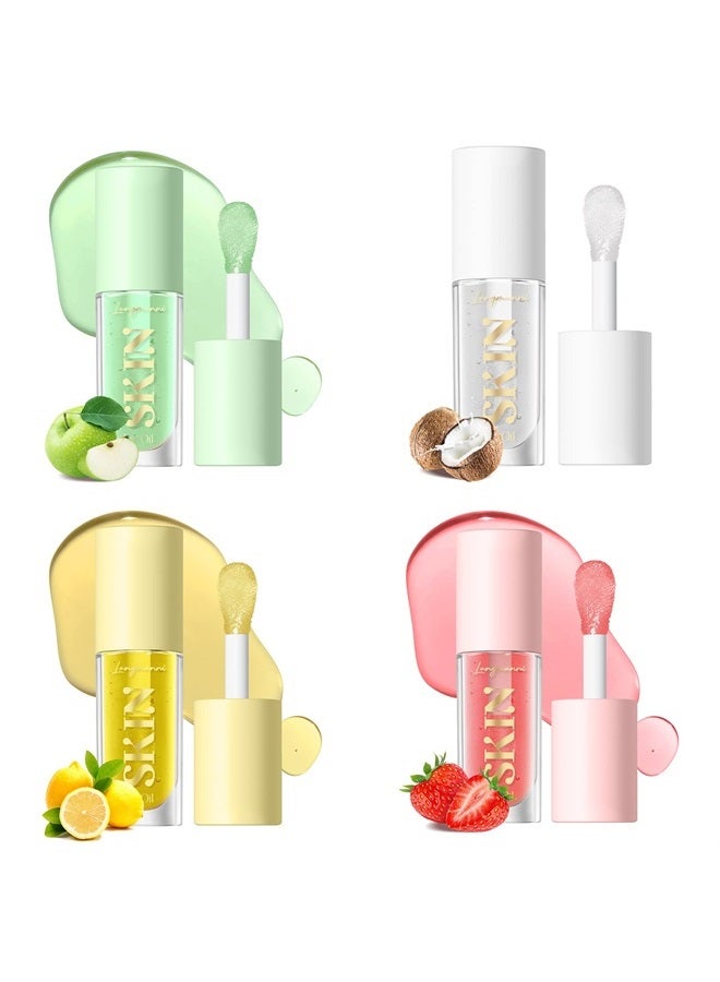 Mrettick Plumping Lip Oil 4 Packs Hydrating Lip Glow Oil Fruit Extract Lip Gloss Moisturizing Lip Balm and Tinting for Dry Lips - Image 1