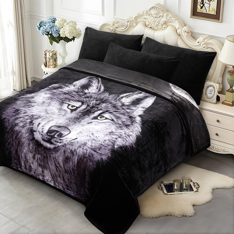 JYK Wolf Blanket Soft Mink Blanket, 5.7 LB Fleece King 83" X 91" Reversible 520GSM Super Soft Plush, Thick, Warm Moon Wolf - Image 2