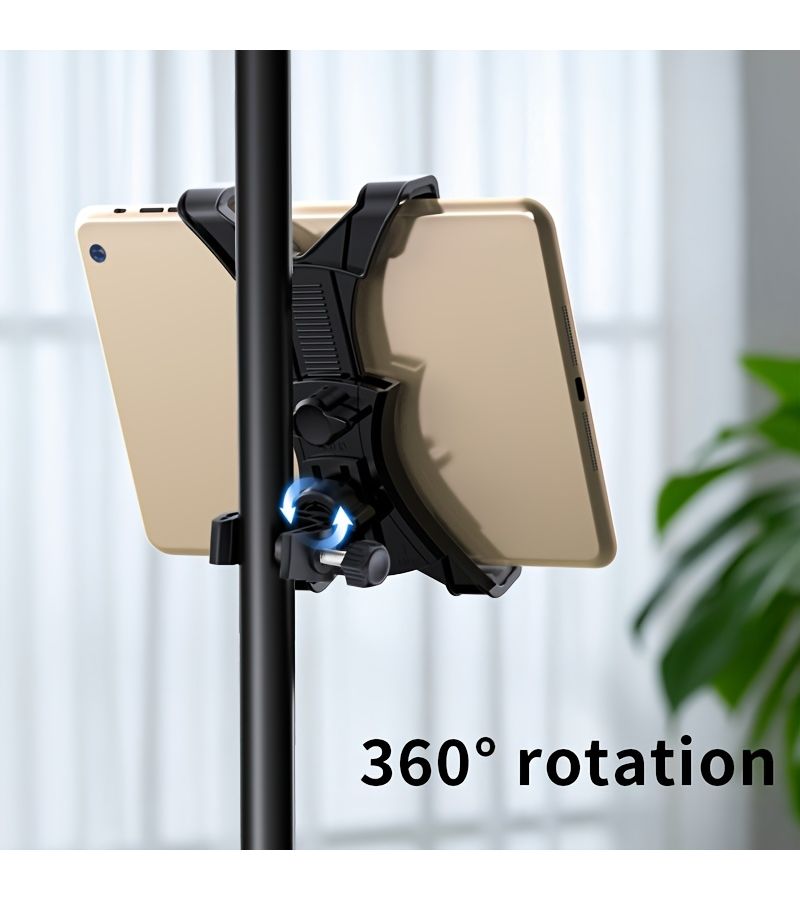 حامل ميكروفون لجهاز لوحي قابل للدوران 360 درجة حامل ميكروفون جوال بزاوية 360 درجة حامل للهواتف المحمولة مشبك للبث المباشر قابل للتعديل حامل متعدد الوظائف للأجهزة من 5.5 إلى 13 بوصة - أسود - Image 4