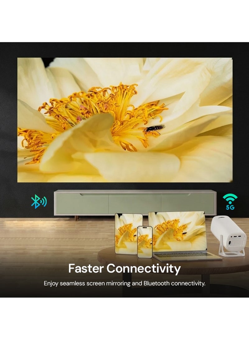 وونكت Mini Projector, 120 ANSI Brightness, Android 11, 1GB RAM 8GB Storage, WiFi and Bluetooth 5.4, Auto Keystone, Up to 120-Inch Projection, Portable Home Cinema Projector, White S40 White - Image 4
