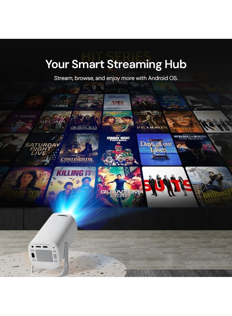 وونكت Mini Projector, 120 ANSI Brightness, Android 11, 1GB RAM 8GB Storage, WiFi and Bluetooth 5.4, Auto Keystone, Up to 120-Inch Projection, Portable Home Cinema Projector, White S40 White - Image 3