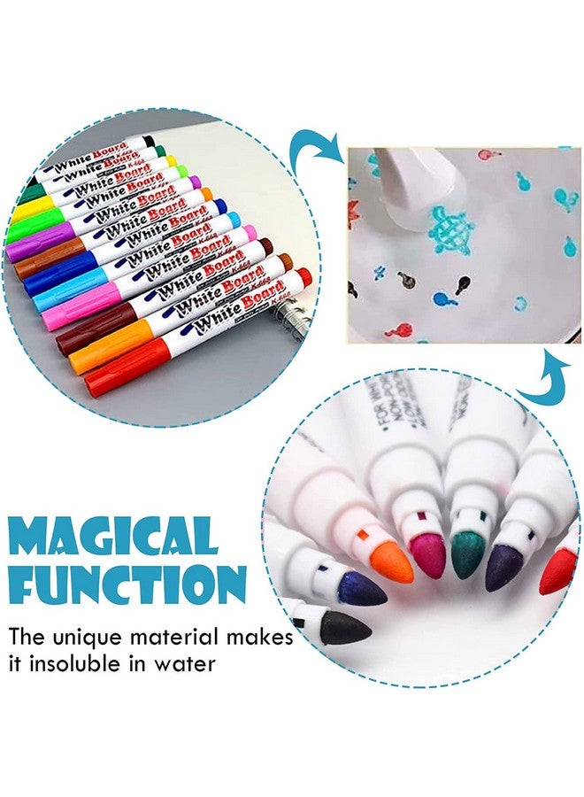 Clobeau Magical Water Painting Pen 12 Colors Magic Doodle Drawing Pens Erasing Whiteboard Marker Doodle Water Floating Pens For Teaching Drawing Water Painting Markers Doodle Pen Floating Ink Pen Draw Pens - Image 2