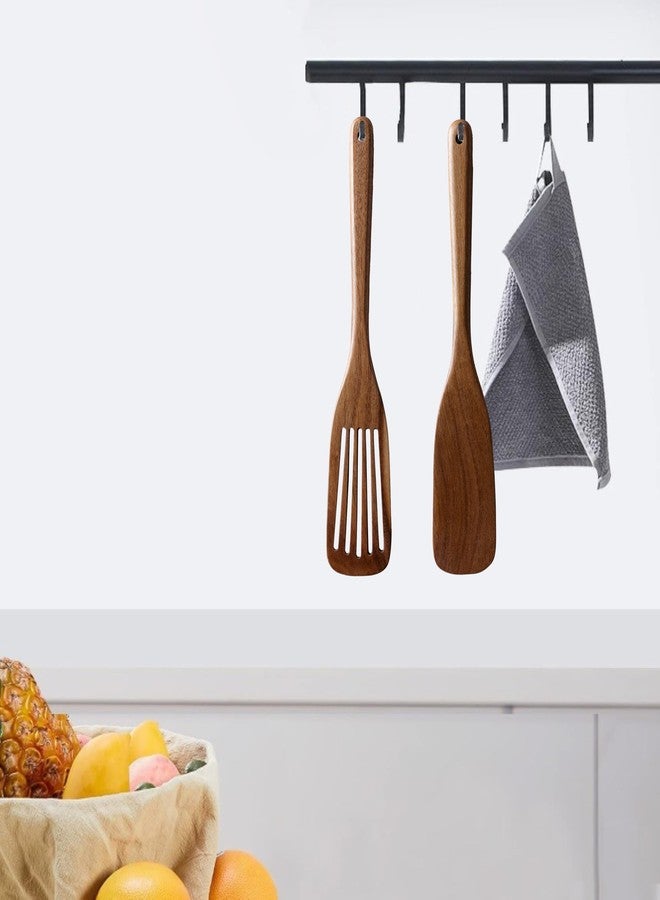 LEHAHA Wooden Spatulas & Spurtle Sets of 2, 13.25" Durable Flat Turner and Slotted Spatula for Nonstick Cookware, Long Handle Natural Acacia Wooden Cooking Utensils, Kitchen Utensils Set for Cooking - Image 3