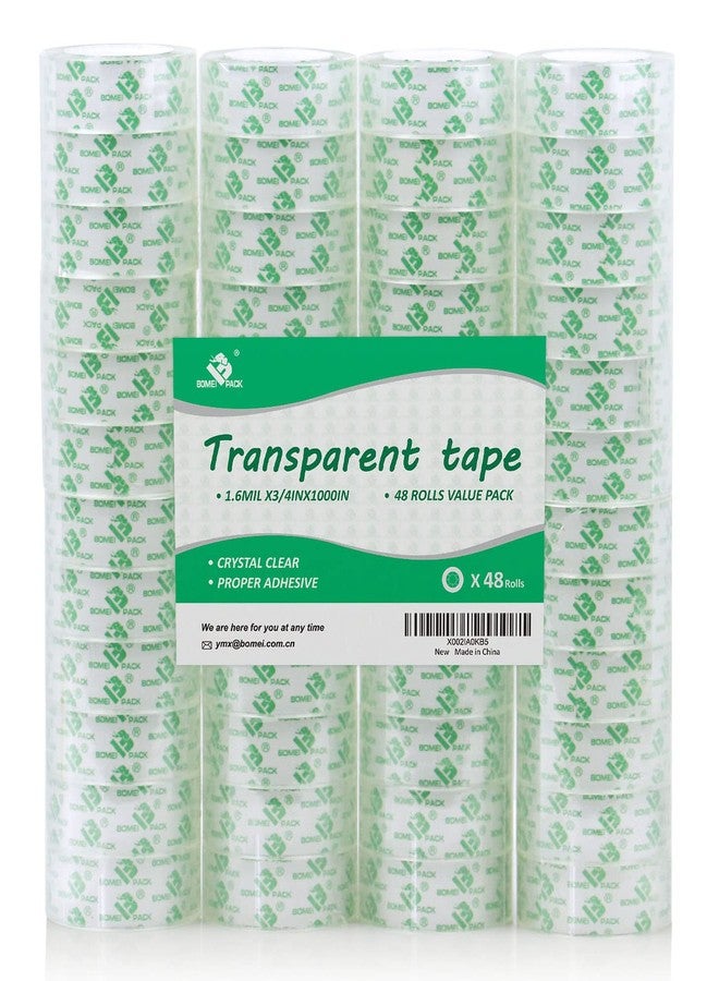BOMEI PACK 48 Rolls Crystal Clear Transparent Tape, Stationery Tape Refills Rolls for Dispenser, 3/4 in x 1000 in,1 inch Core, Gift Wrapping Tape for Office, School and Home - Image 1