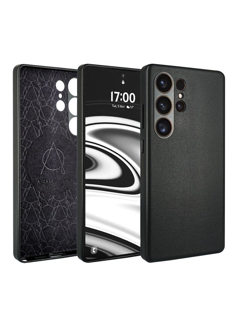 A-Case its My Case Caspian Series Made of Premium Quality Vegan Leather Slim Fit Lens Protection Classic Luxury Elegant for Galaxy S25 Ultra Compatible with Magsafe - Black - Image 1