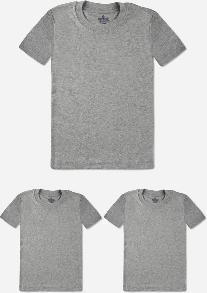 Baykar Boy Cotton Zero Collar Undershirt T-Shirt 3-Pack Gray Melange