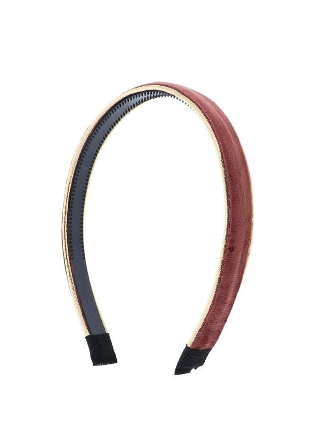 Motique Accessories Classy Velvet Headband With Gold Trim For Girls And Womenbrown - Image 1