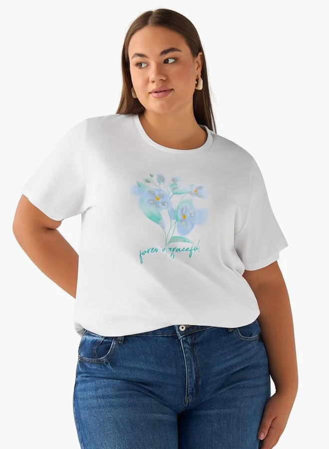  أولا بوبكن تي شيرت قطن بقصة عادية بتطريز زهور منولا بوبكن