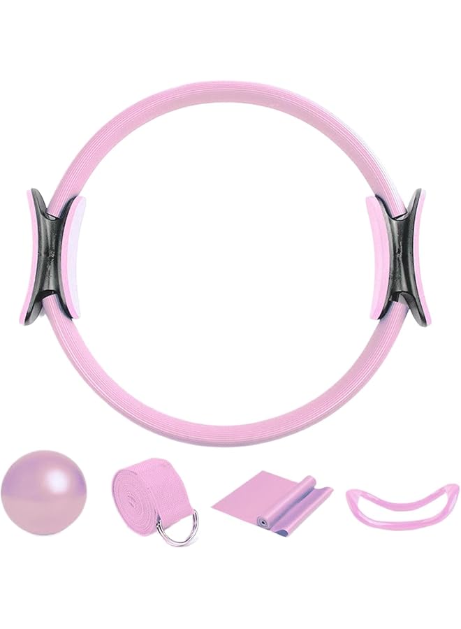 5-Piece Yoga Fitness Set with Resistance Belt, Tension Belt, 25cm Exercise Ball, Yoga Ring, Pilates Equipment for Toning Gym Fitness, Pilates Equipment