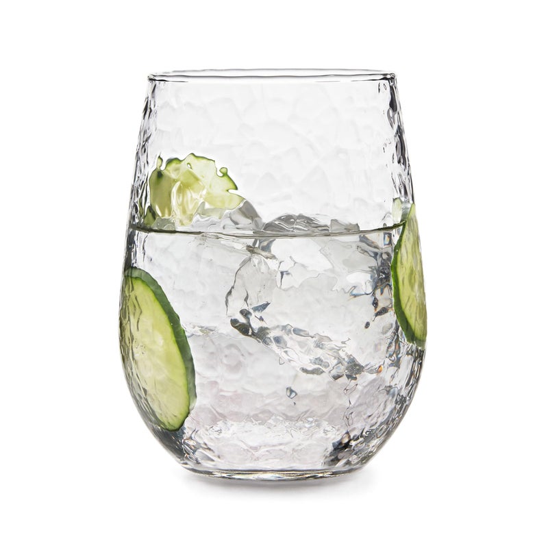 LIBBEY Libbey Hammered Stemless Wine Glass Set 17 oz Chiseled Round Drinking Glasses Dishwasher Safe All Purpose Wine Glasses for Bourbons and Cocktails