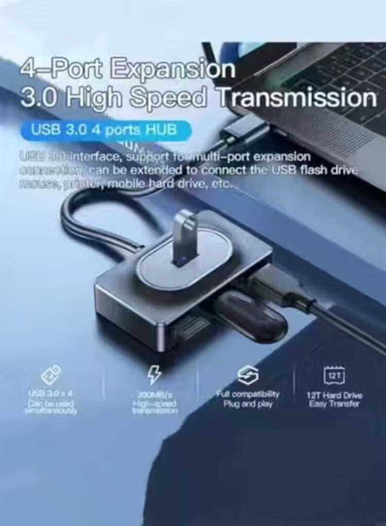 Captaintech 4 Port USB Hub 3.0 Data Hub with 1 m Portable Extension Cable High Speed Compatible for MacBook Air, Mac Mini, iMac Pro, Microsoft Surface, Ultrabooks - Image 2