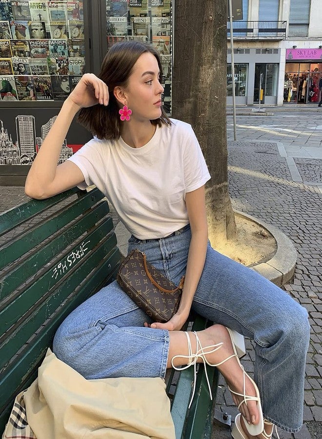 مولوك أقراط متدلية مزينة بالخرز، أقراط زهور ملونة مزينة بالخرز، أقراط متدلية مصنوعة يدوياً على الطراز البوهيمي الاستوائي للنساء (لون أحمر وردي) - Image 5