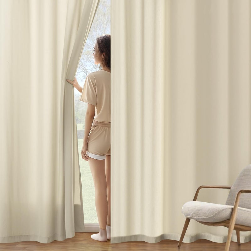 ميولي ستائر ميولي الشفافة بلون كريمي بيج، تسمح بدخول الضوء، بطول 84 بوصة، غير شفافة، شبه شفافة، ستائر نوافذ لتصفية الضوء، مناسبة لغرفة المعيشة وغرفة النوم، طقم من قطعتين - Image 1