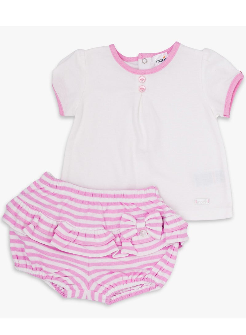 MOON 100% Cotton Top & Bloomer 0-3M Pink - Pink Stripes - Image 1