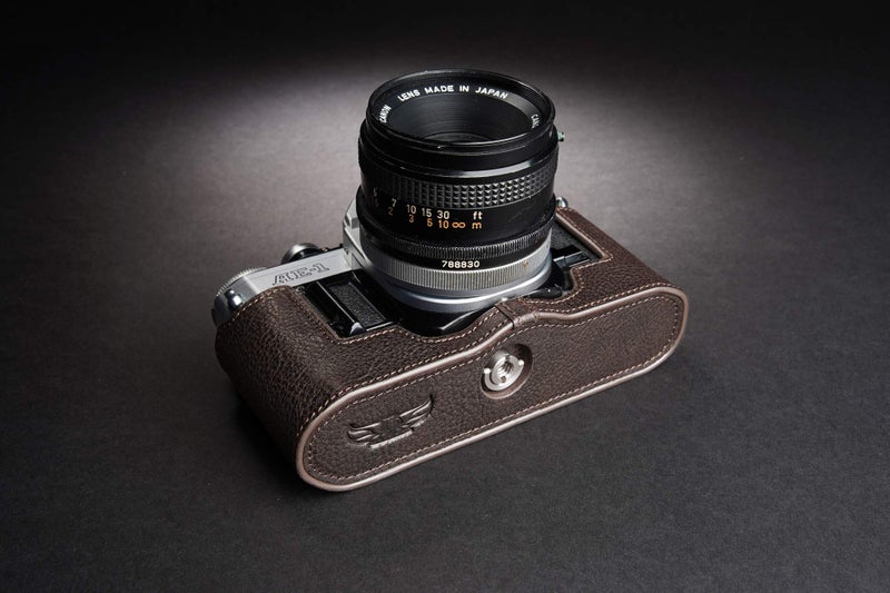 BolinUS A-1 Case, BolinUS Handmade Genuine Real Leather Half Camera Case Bag Cover for Canon AE-1 A-1 (NO Handle) Camera with Hand Strap (Coffee) - Image 5