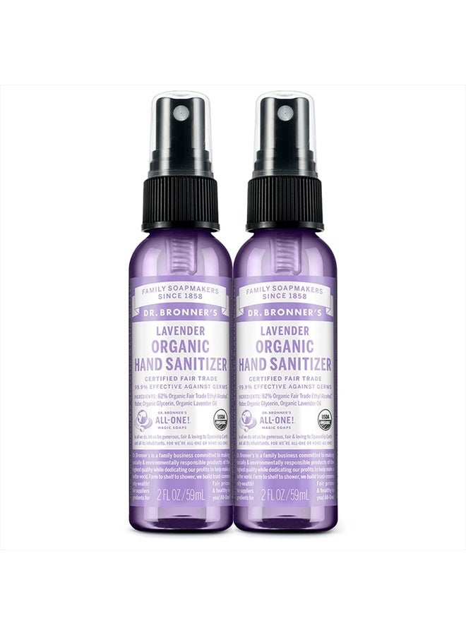 Dr. Bronner's Organic Hand Sanitizer Spray (Lavender, 2 Ounce, 2-Pack) - Simple and Effective Formula, Cleanses & Sanitizes, No Harsh Chemicals, Moisturizes and Cleans Hands - Image 1