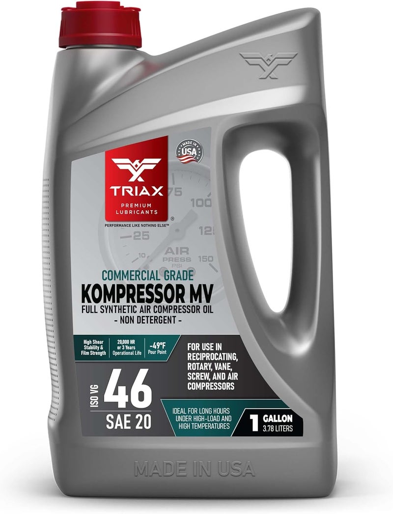 TRIAX Kompressor MV 46 SAE 20, Full Synthetic, Multi-Vis Air Compressor Oil | for Rotary, Vane, Screw, and Reciprocal | Commercial Grade | High Temp | Non-Detergent (1 Gallon) - Image 1