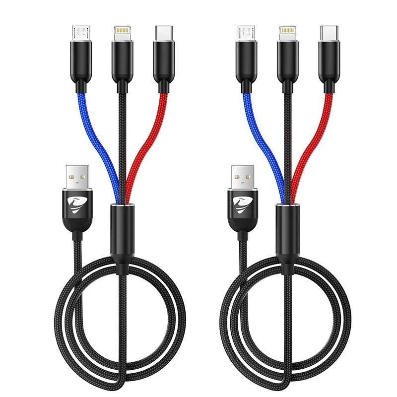 Aioneus 3 in 1 Charging Cable, 2-Pack Multi USB Fast Charger Cord with Type-C, Micro USB, iPhone Ports for iPhone 14 13, Galaxy S20 S9 & More (1.2M) - Image 2