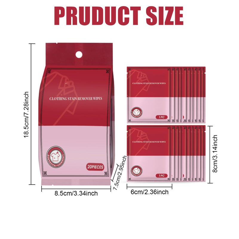 Stain Remover Wet Wipes - Individually Packaged for Clothes, Shoes, and Bed Sheets (1 Packs, 20 Wipes Total) - Effortless Stain Removal - Image 2