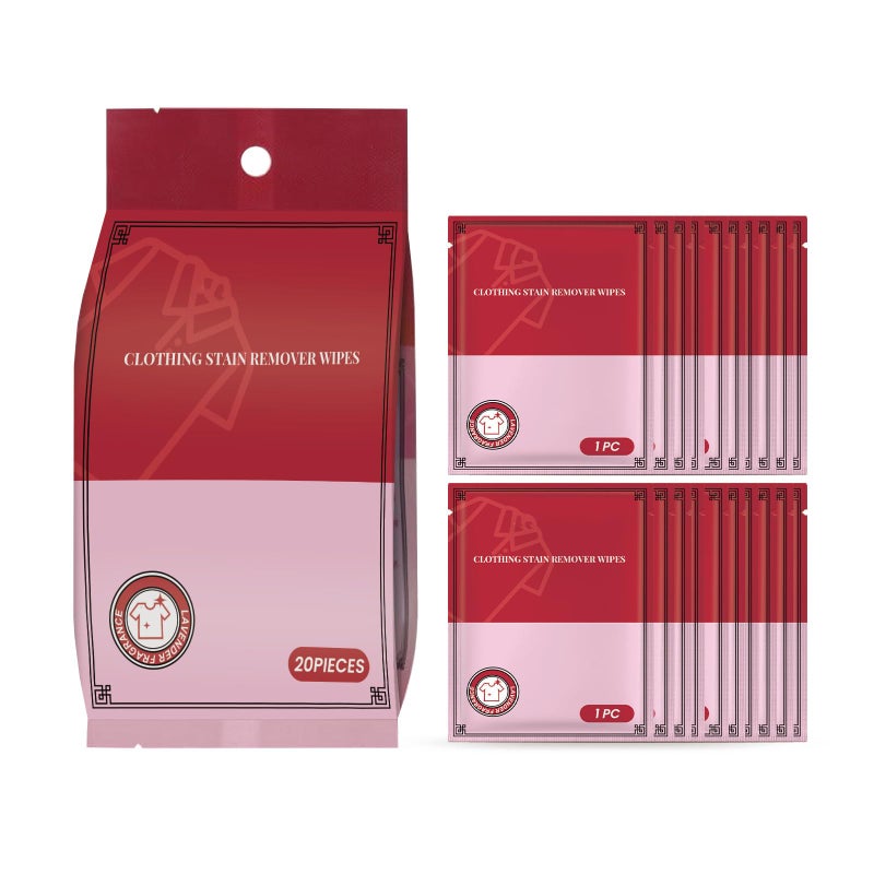 Stain Remover Wet Wipes - Individually Packaged for Clothes, Shoes, and Bed Sheets (1 Packs, 20 Wipes Total) - Effortless Stain Removal - Image 1