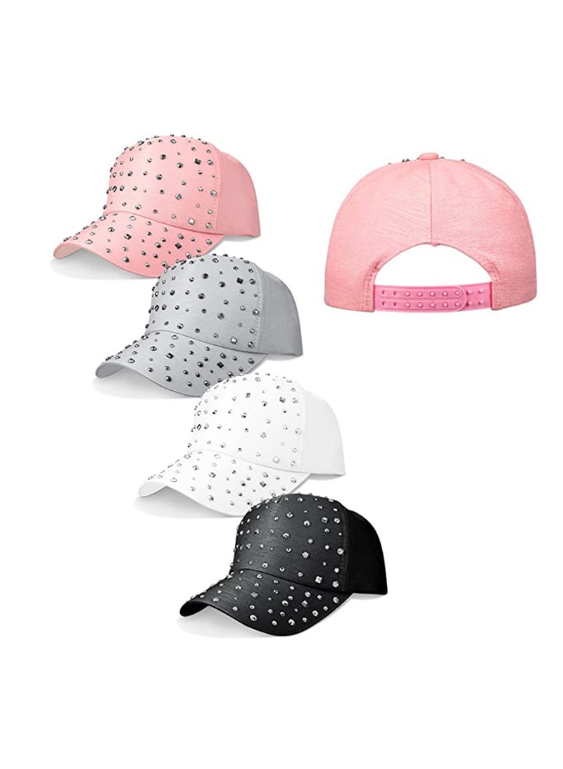 SYOSI Rhinestone Baseball Cap, Womens Bling Cap, Summer Breathable Sunscreen Hat, Men Sequins Casual Sports Cap, Men and Women Duck Tongue Hat Casquette Adjustable,  Gifts for Women 4 Pcs  - Image 1